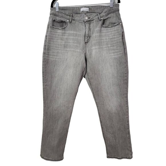 Loft Gray Jeans Size 12 Loft The Girlfriend Gray Distressed Jeans - Picture 1 of 8